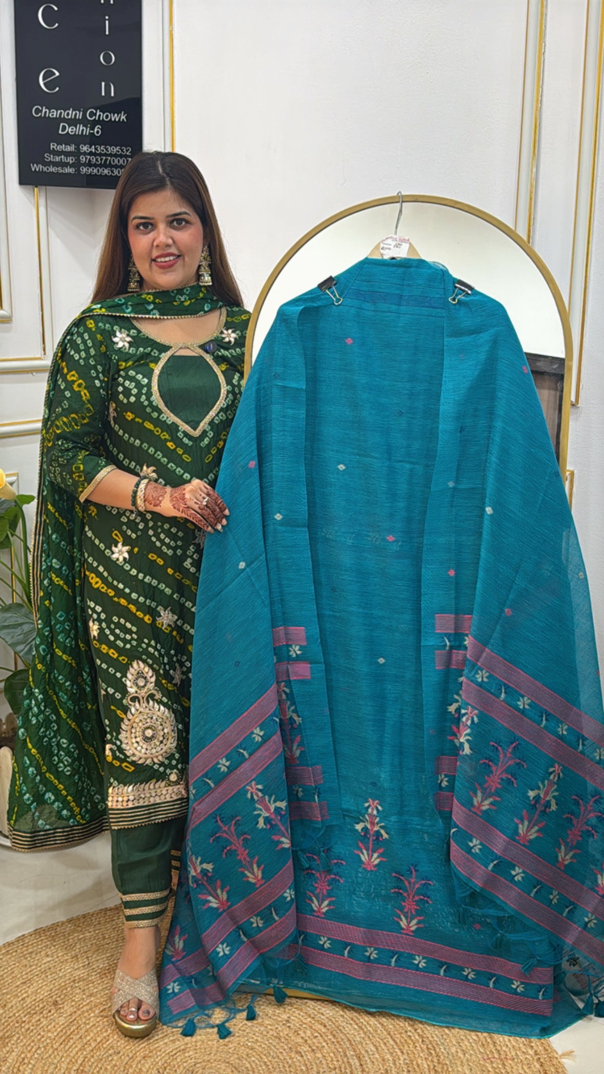 Hot-Selling Moonga Silk Weaved Jamdhani Suit Material with Matching Dupatta GF 368